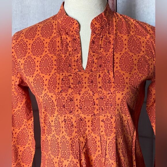 Westside Bohemian Long Orange Tunic w/ Red Designs & Sequins (Size: XS) - Picture 16 of 16